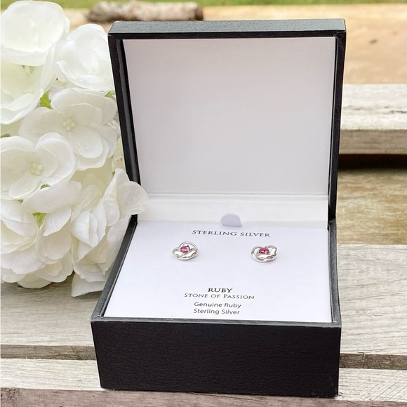 NWT STERLING SILVER AND GENUINE RUBY STONE STUD EARRINGS - Picture 3 of 8